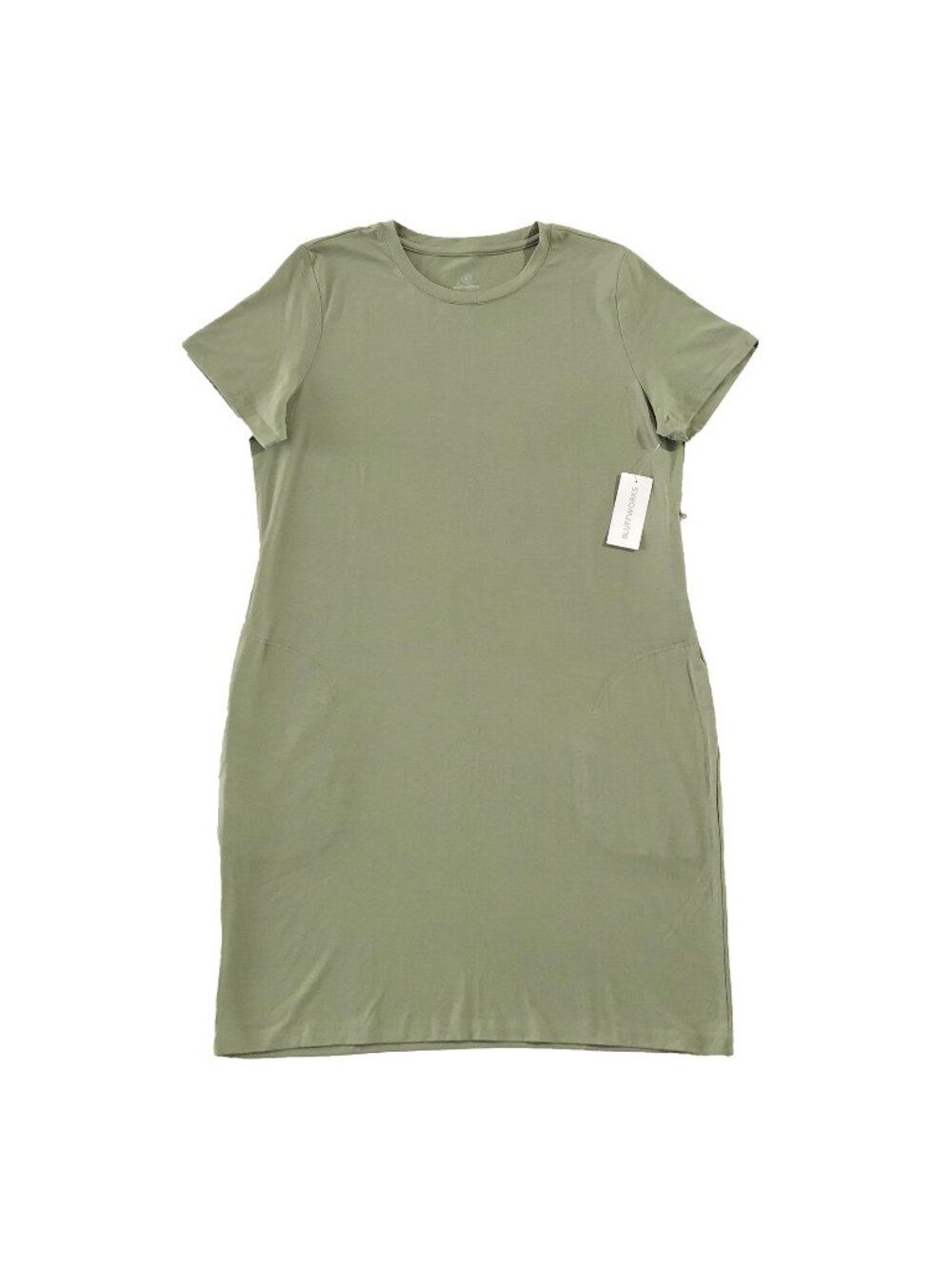 NWT Bluffworks Shirt Dress Womens L Green CrewNeck Pockets Short Sleeves Stretch